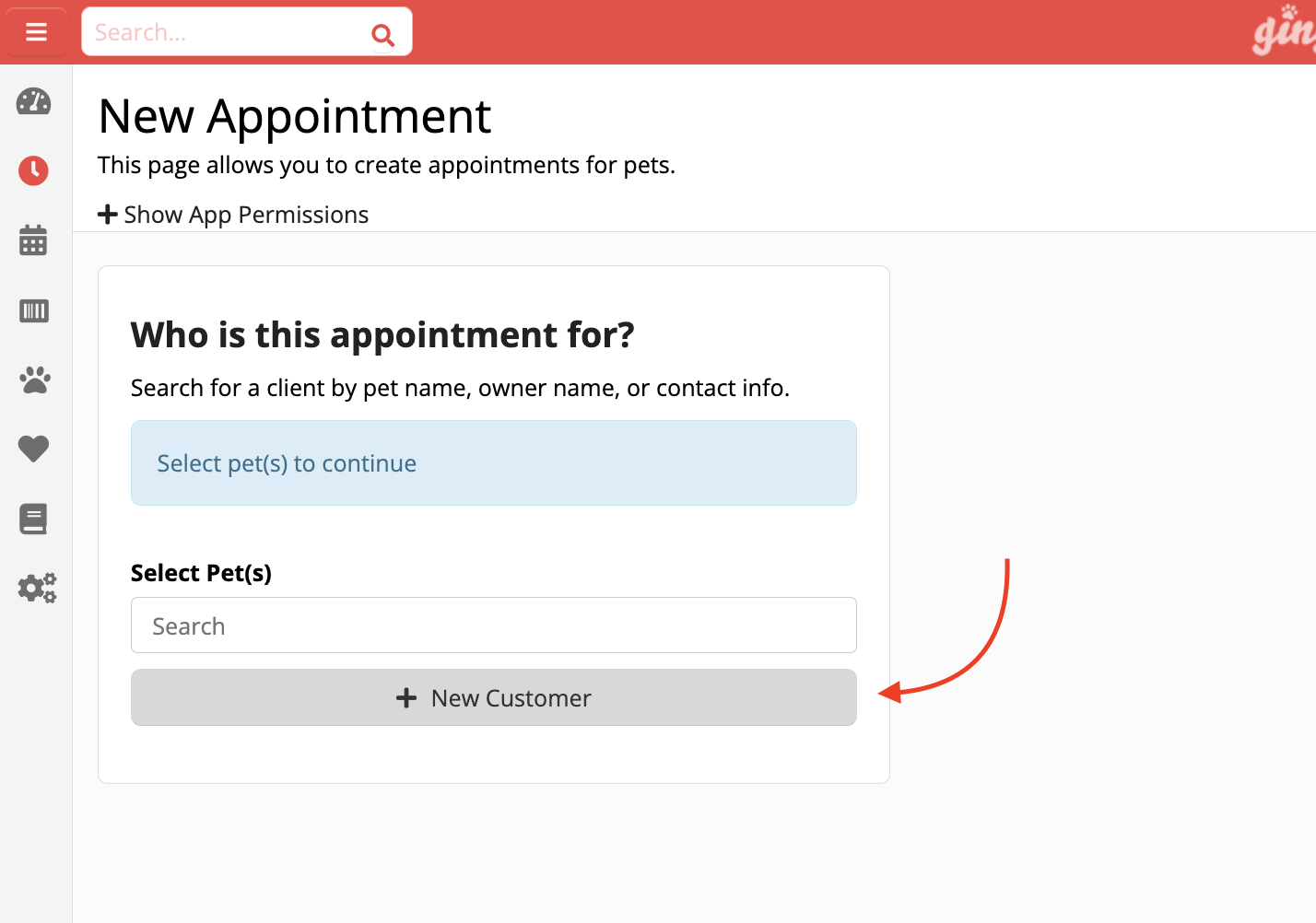 Pet appointment booking interface.