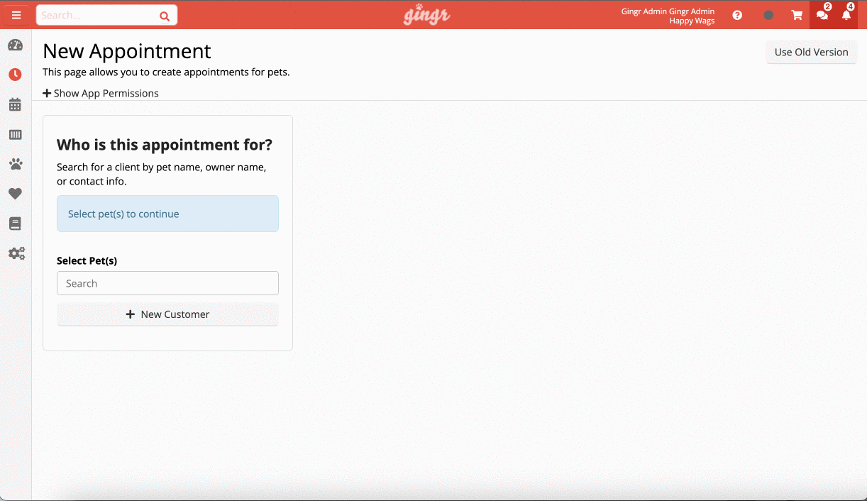 Pet appointment booking interface