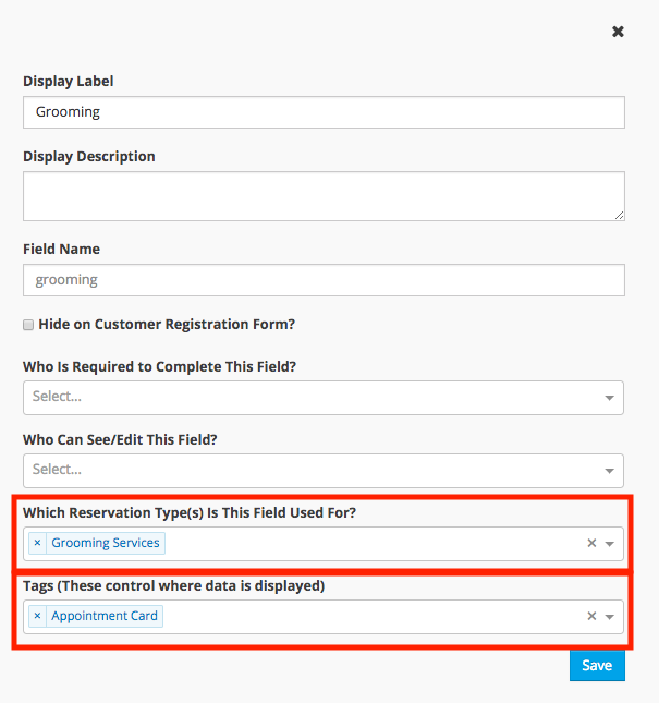 Form settings for grooming services