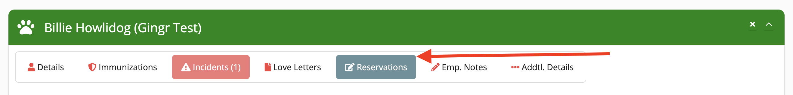 Highlighted Reservations tab