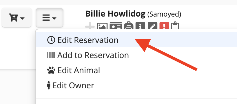 Edit Reservation" dropdown menu options.