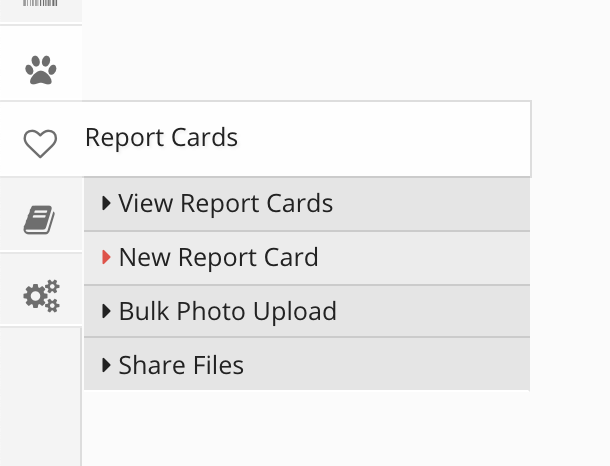 Report Cards menu options
