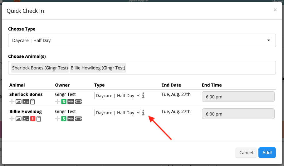 Quick Check In form for pet daycare.