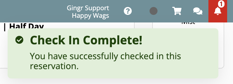 Check In Complete" notification message.