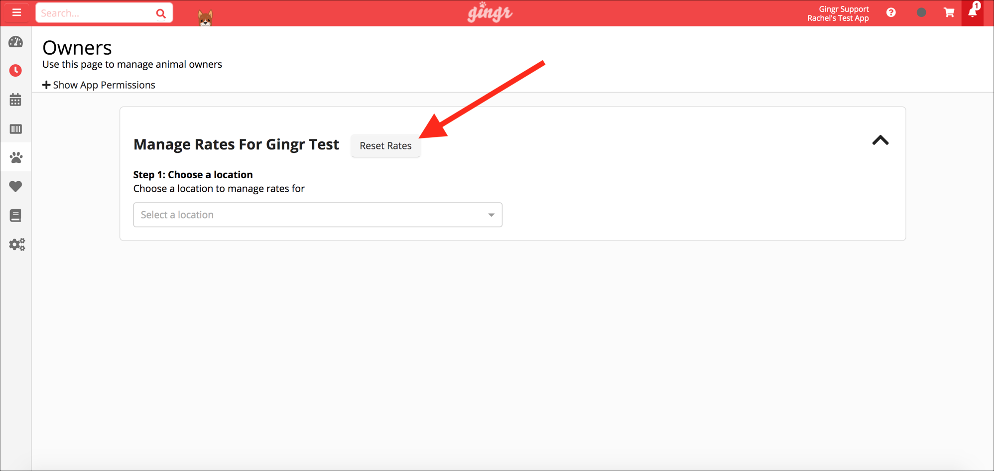 Manage Rates page with Reset Rates button.