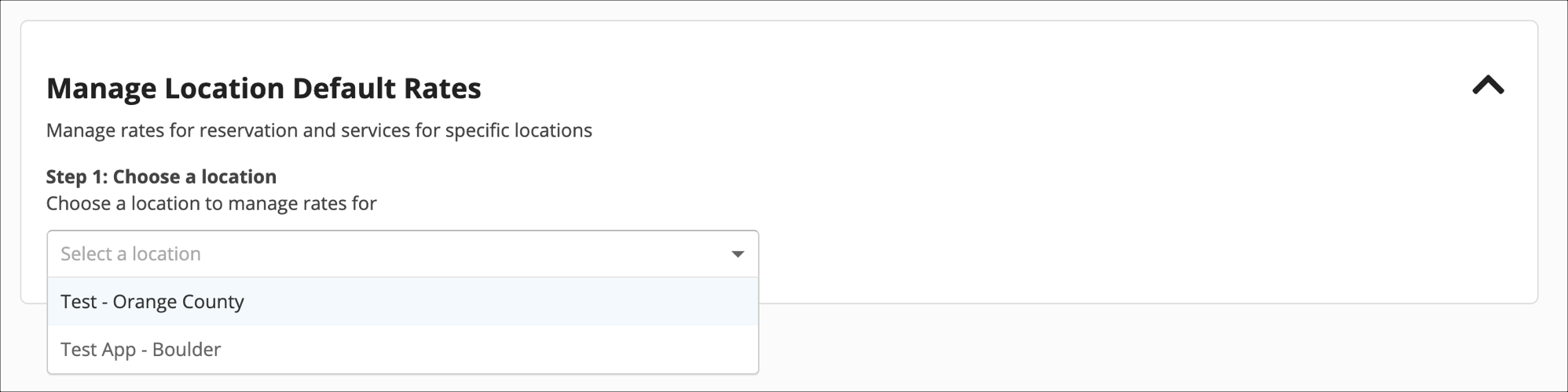 Location selection dropdown menu