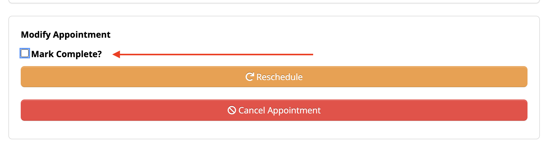 Modify Appointment options interface