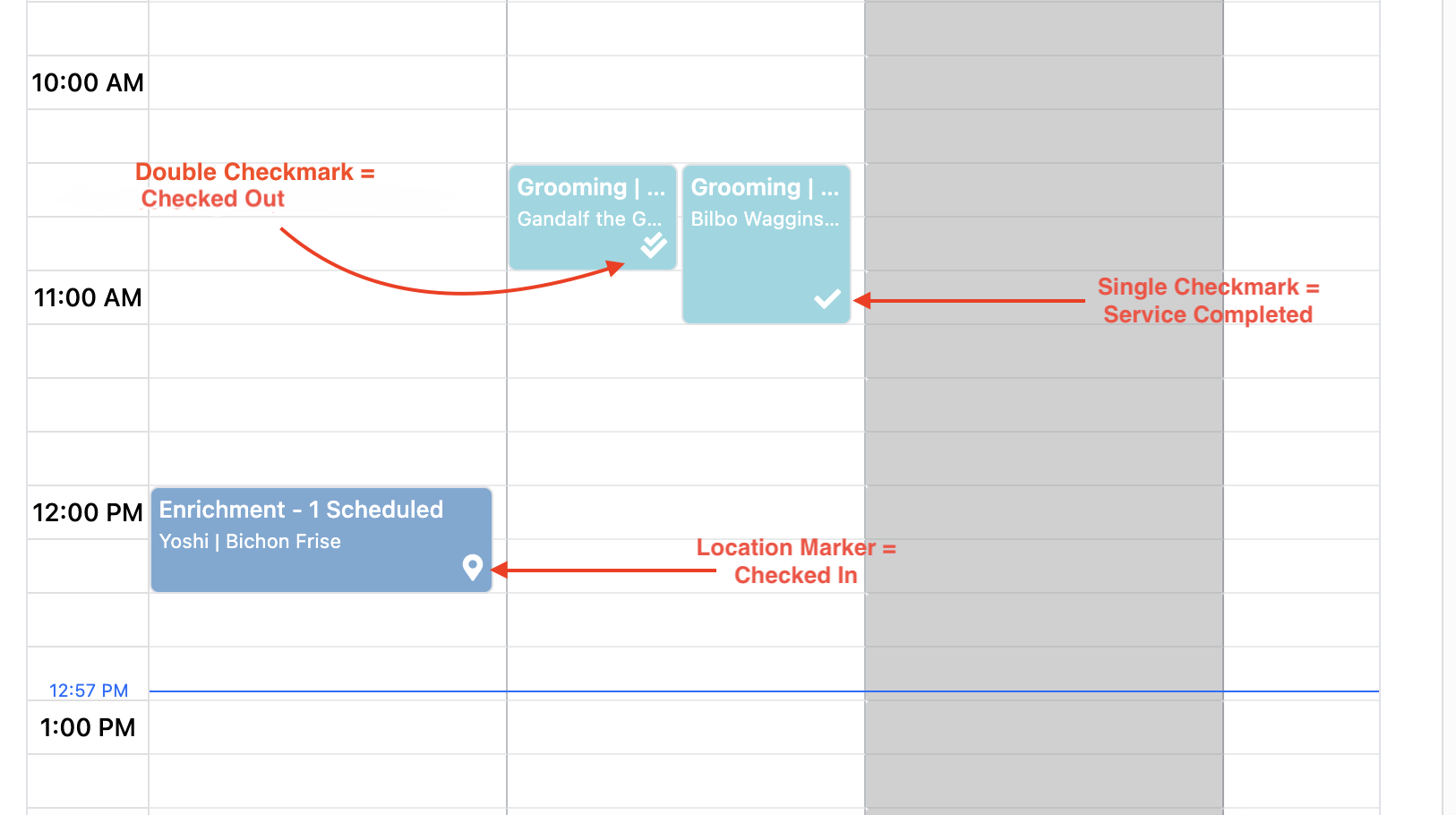 Schedule with checkmarks and location marker