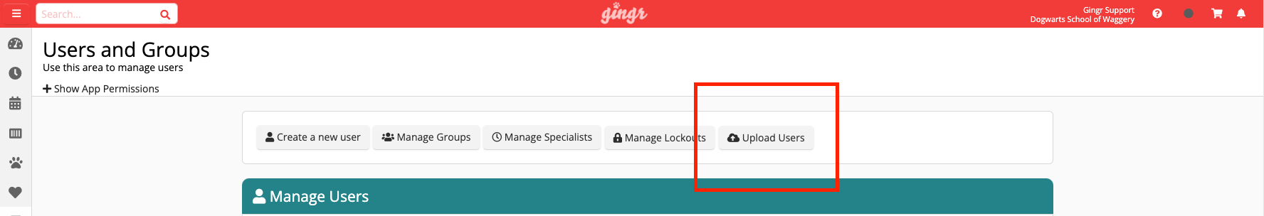 User management interface with options.