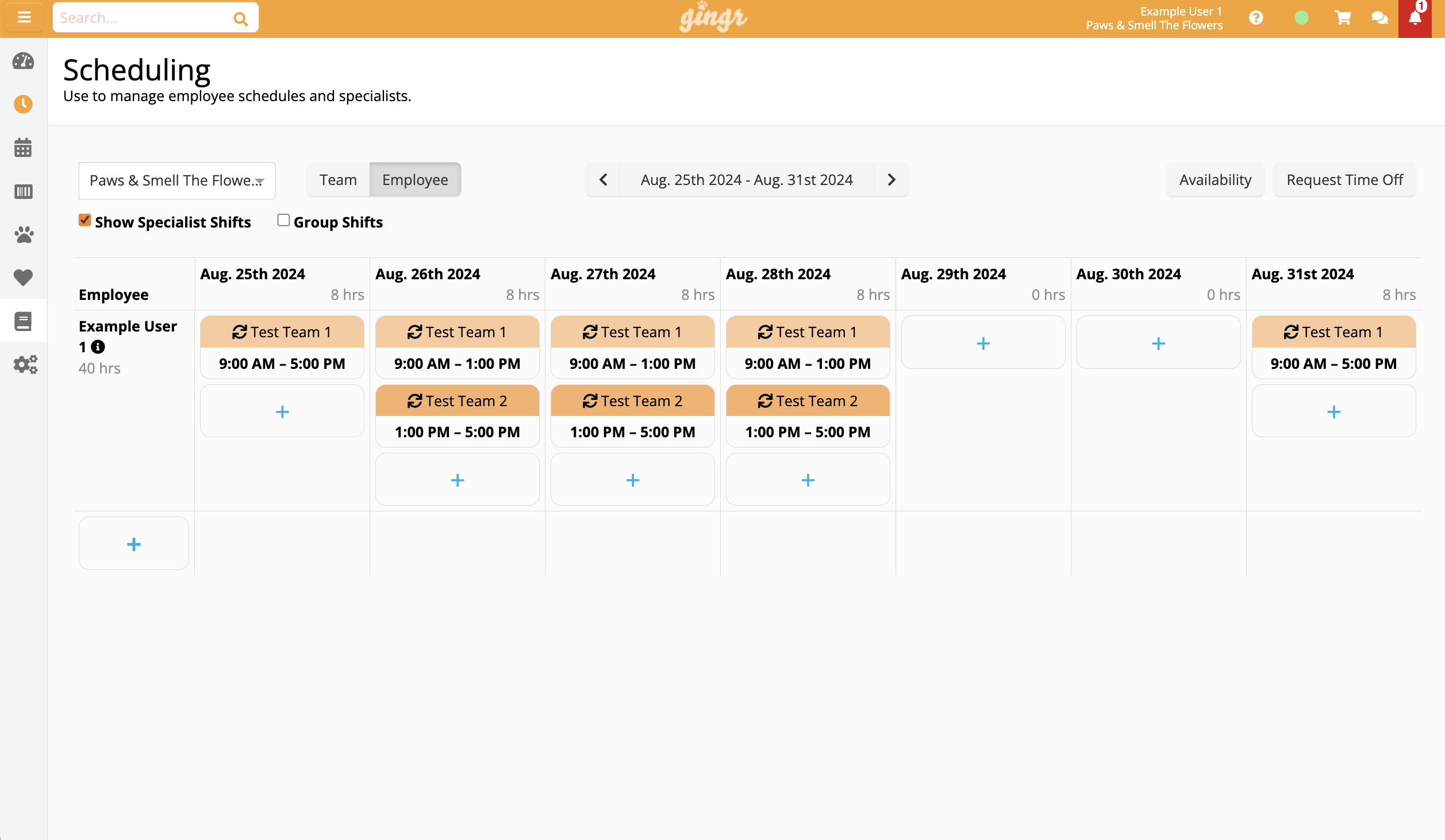 Employee schedule for August 2024.