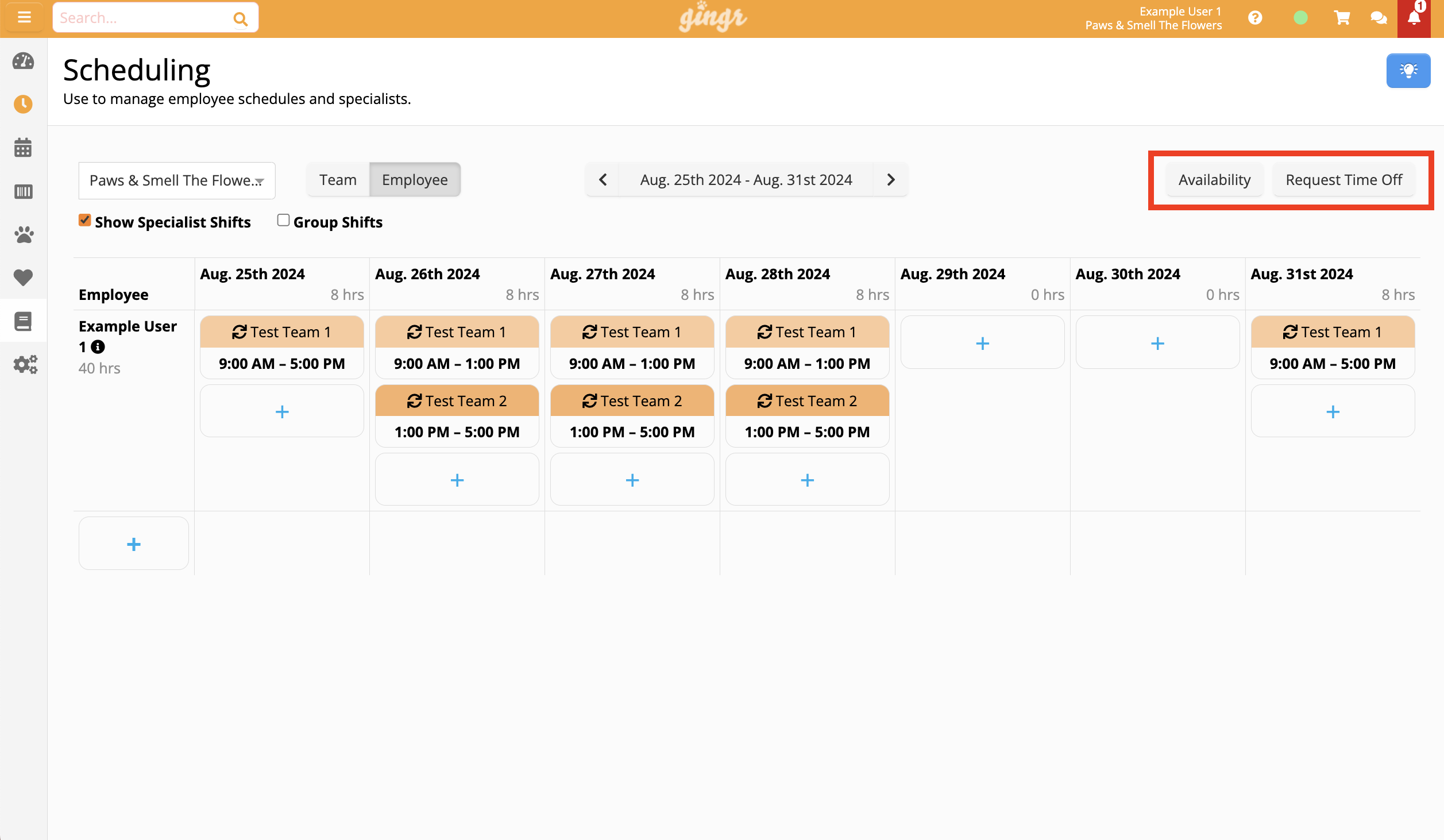 Employee schedule for August 2024.