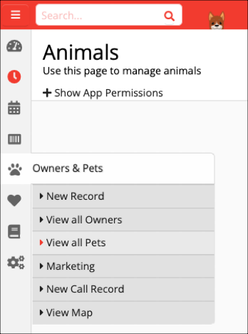 Animal management app interface