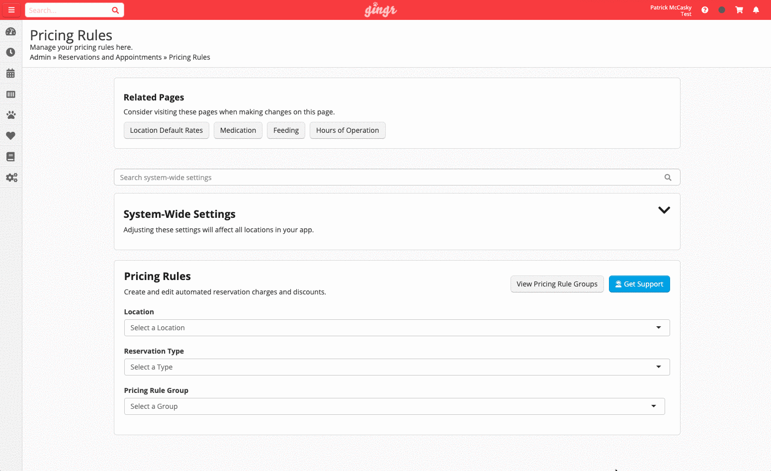 Pricing rules settings page interface.