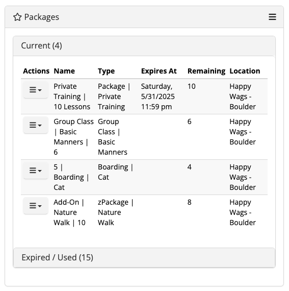 Package details with expiration and location