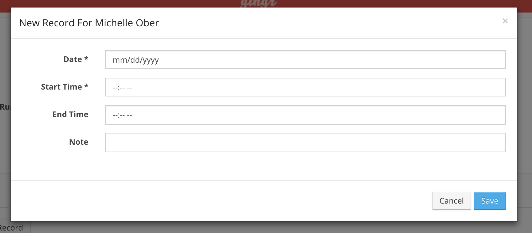 Form for new record entry