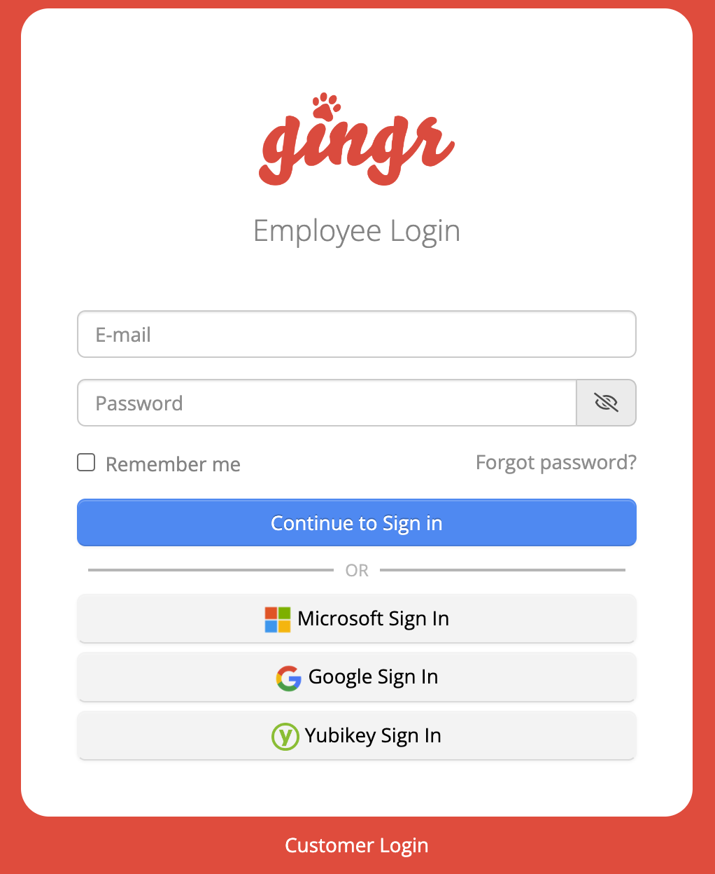 Employee login page with multiple sign-in options.