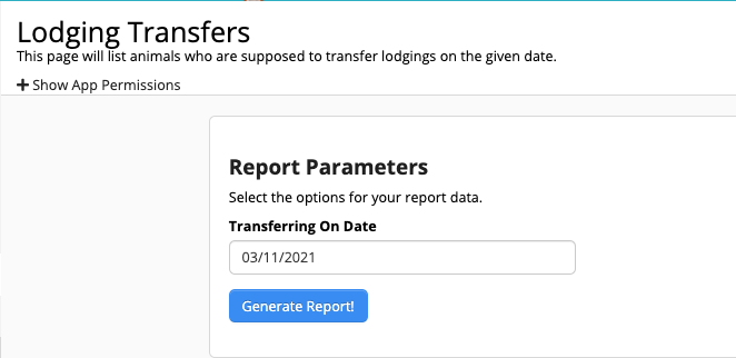 Lodging Transfers report form interface