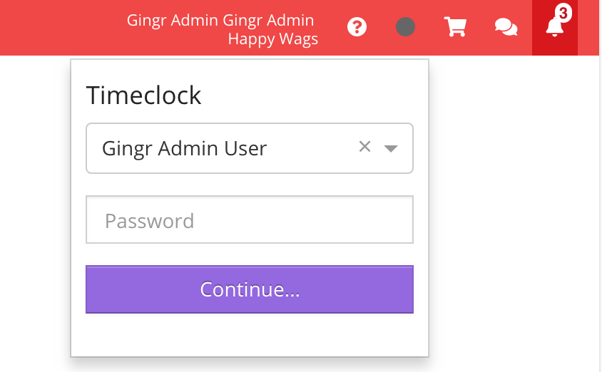 Timeclock login interface