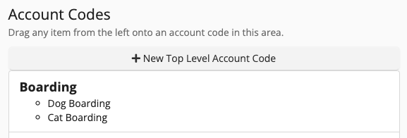 Account codes for dog and cat boarding