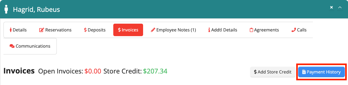 Invoice and payment history interface.