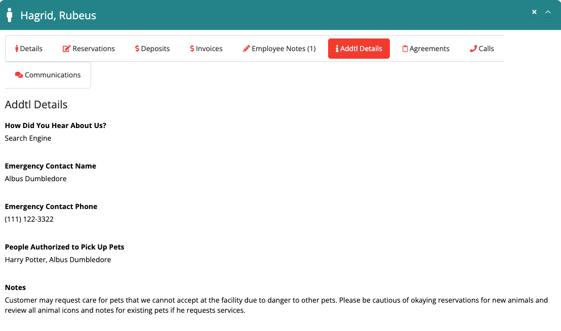 Customer details and emergency contacts form