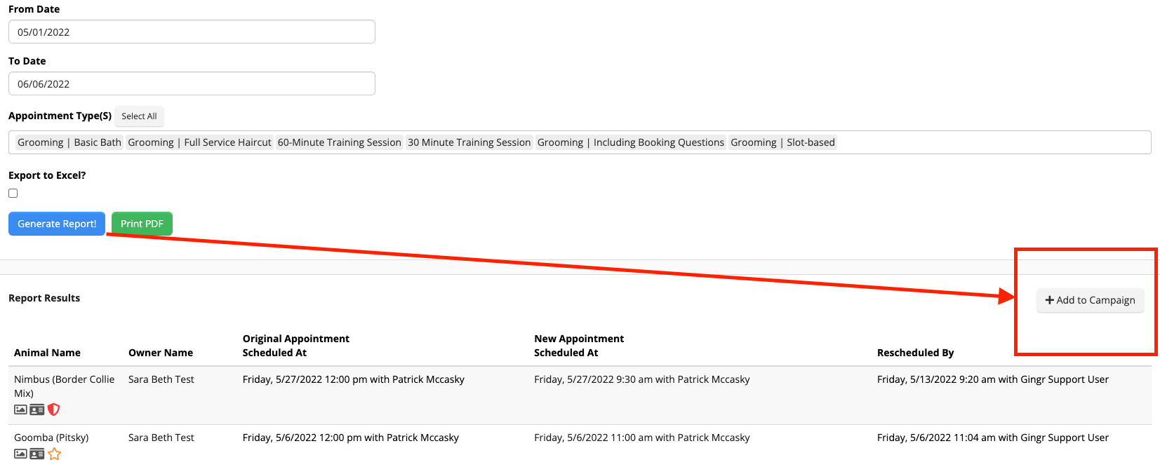 Appointment scheduling interface screenshot.