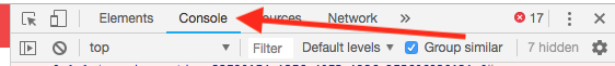 Browser console tab with red arrow.