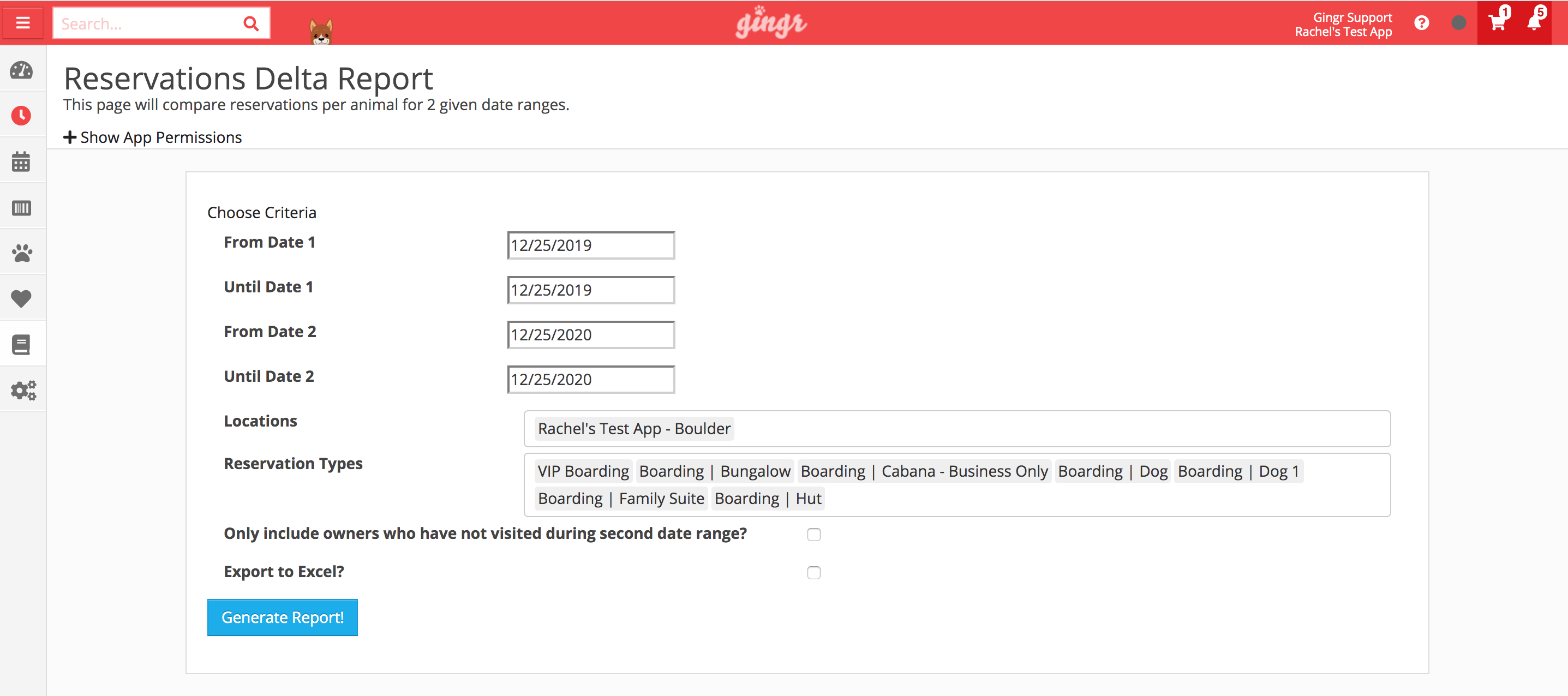Reservations Delta Report interface