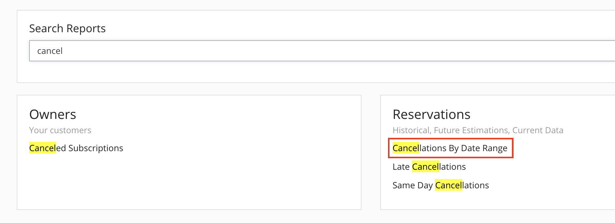 Cancel search and report options