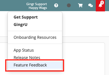 Dropdown menu with 'Feature Feedback' highlighted.