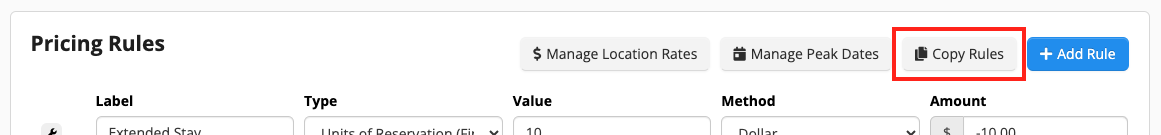 Pricing rules interface with buttons.