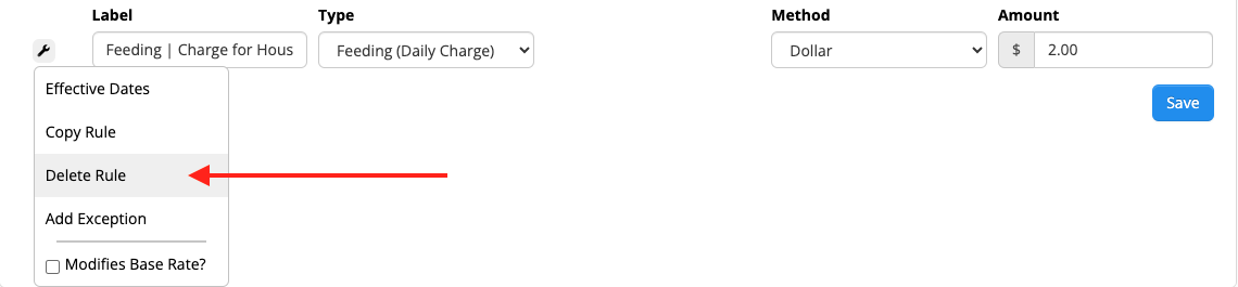 Delete Rule option highlighted in menu.