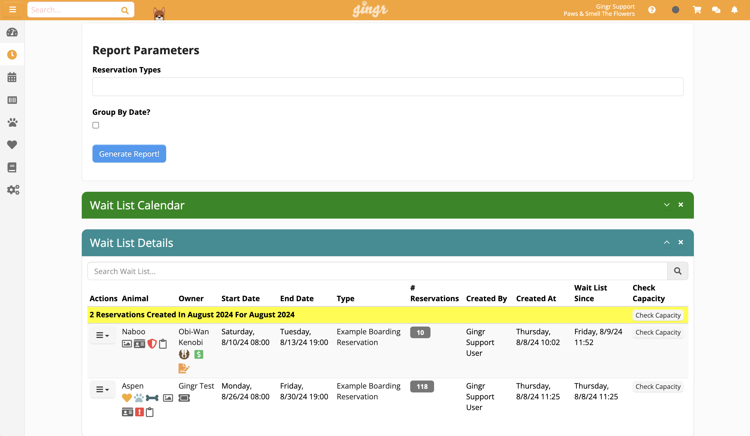Reservation wait list details screen