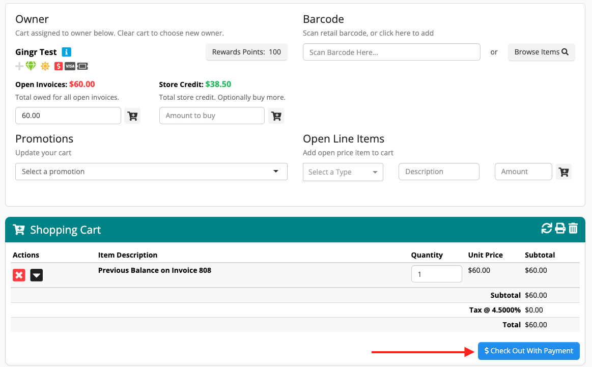 Shopping cart checkout screen