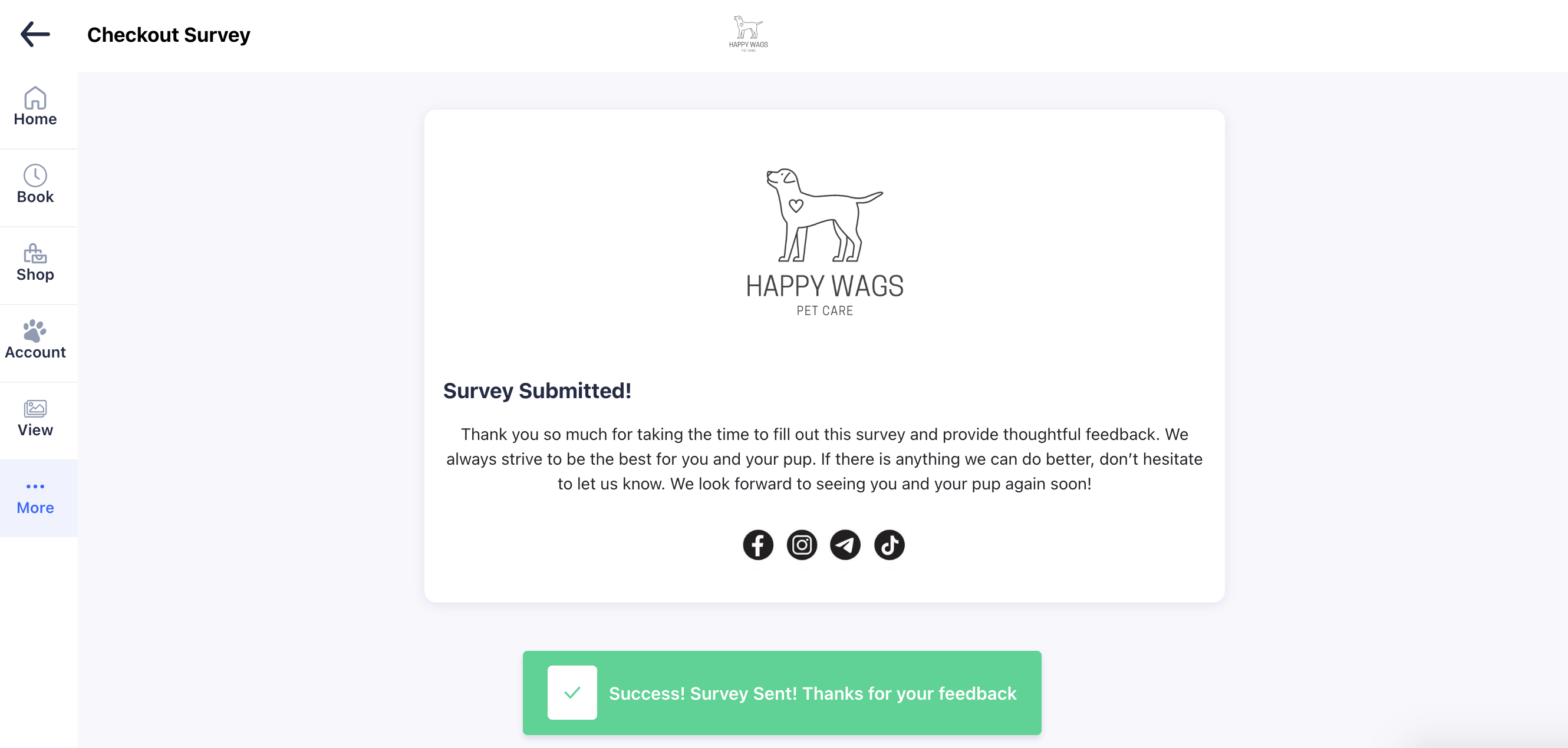 Survey submitted confirmation screen.