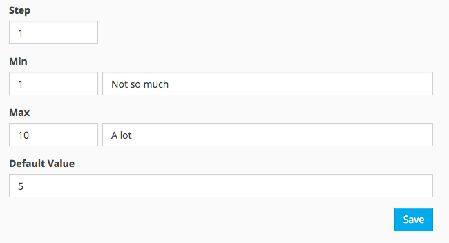Form with step, min, max, and default value fields.