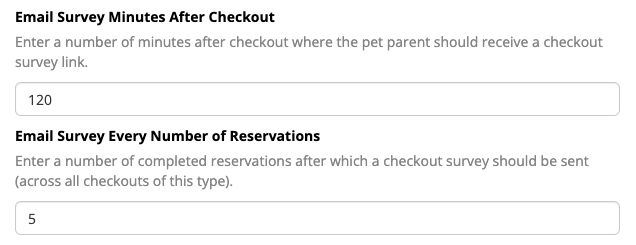 Email survey settings for checkout timing.