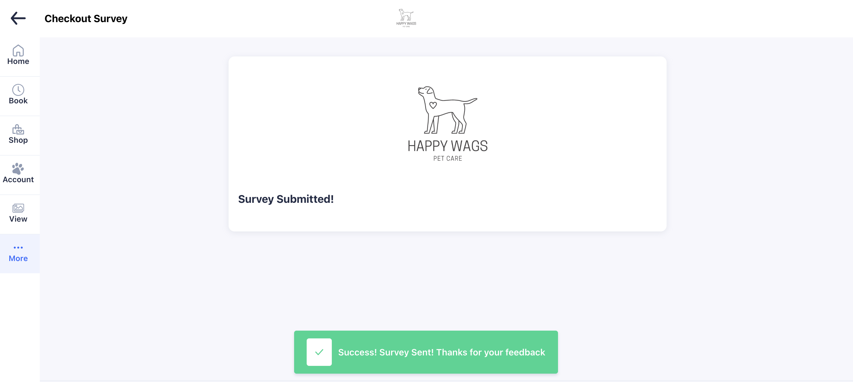 Survey submitted confirmation screen.