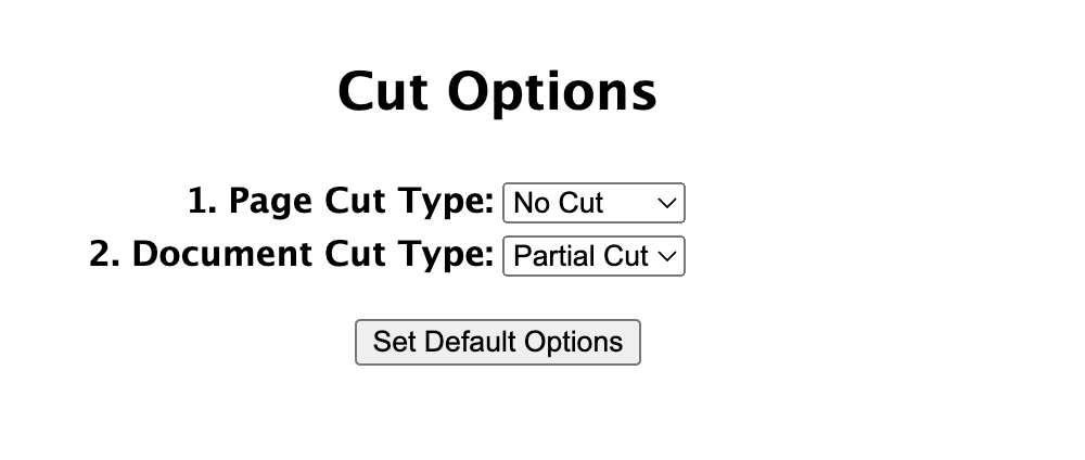 Cut Options menu with dropdown selections.