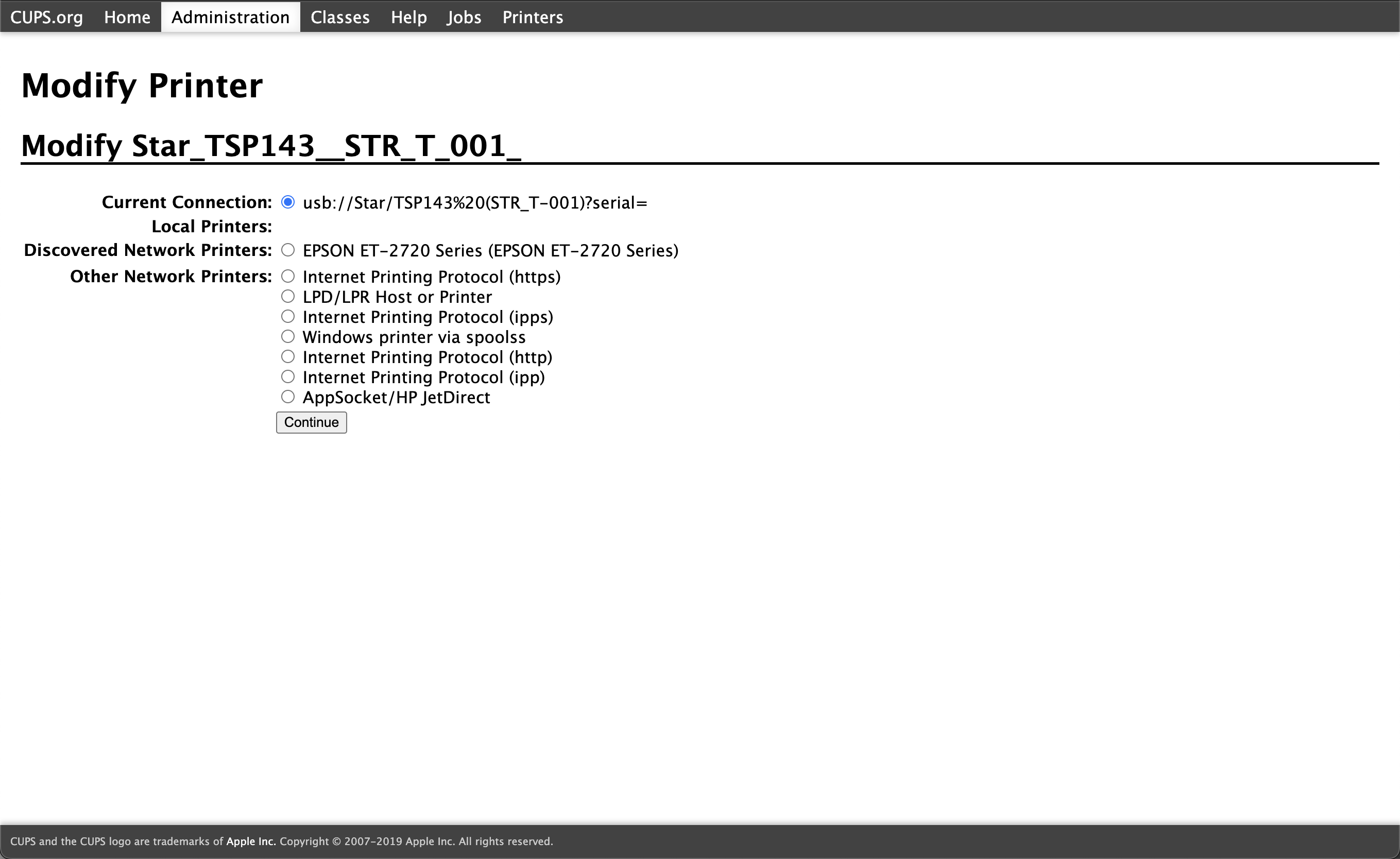 Modify Printer settings page