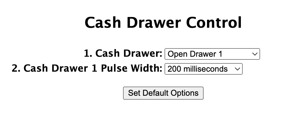 Cash drawer control settings interface