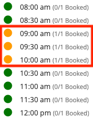 Booking schedule with some slots filled.