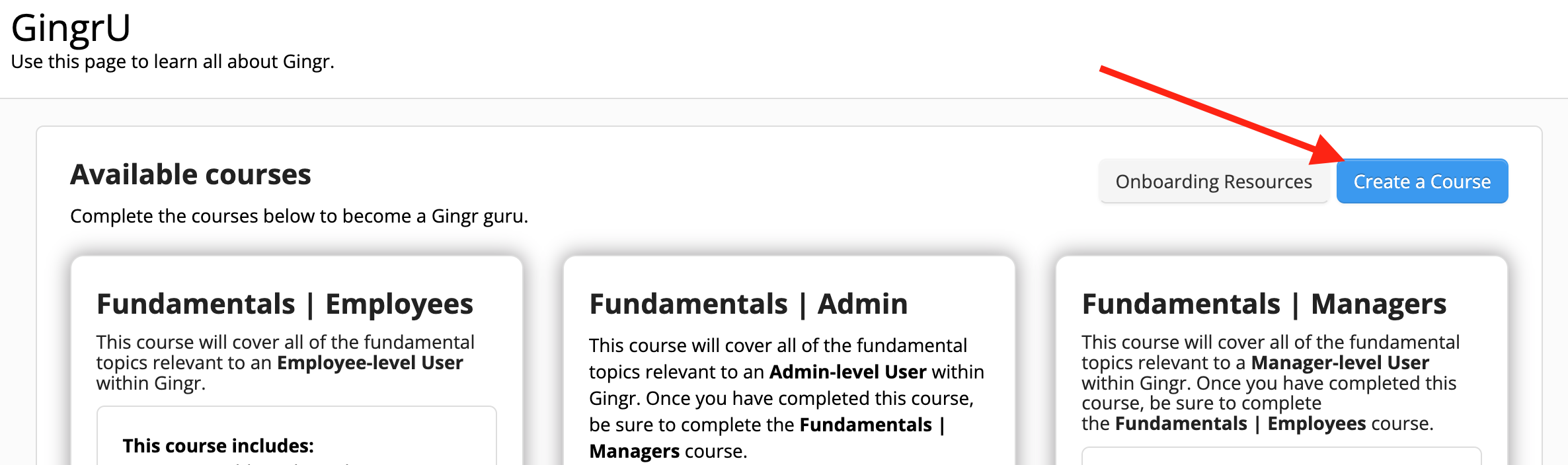 Create a Course" button highlighted.