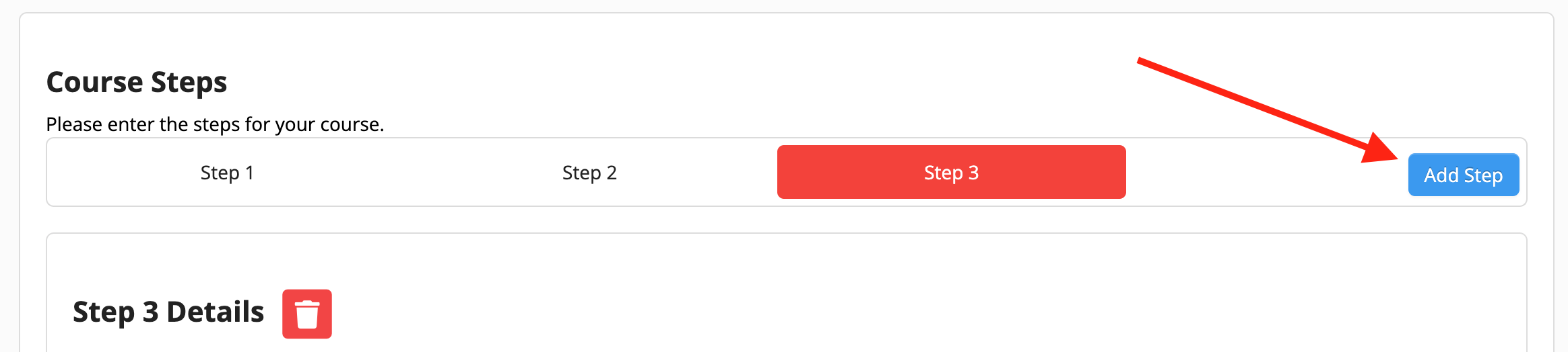 Course steps with 'Add Step' button highlighted.