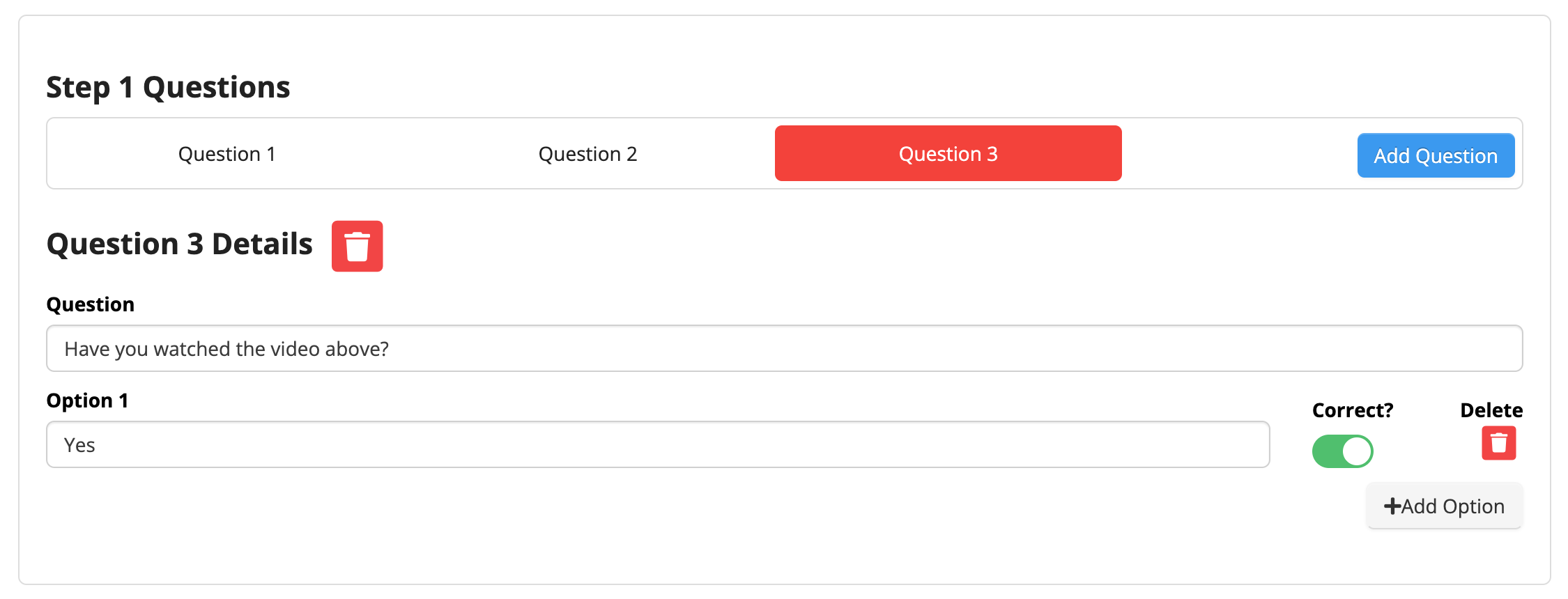 Question 3 details with options.