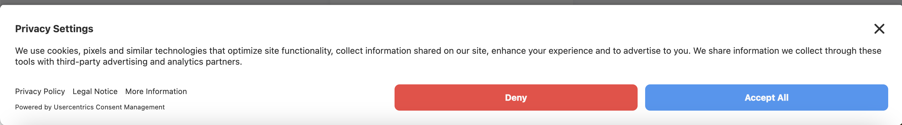 Privacy settings consent options.