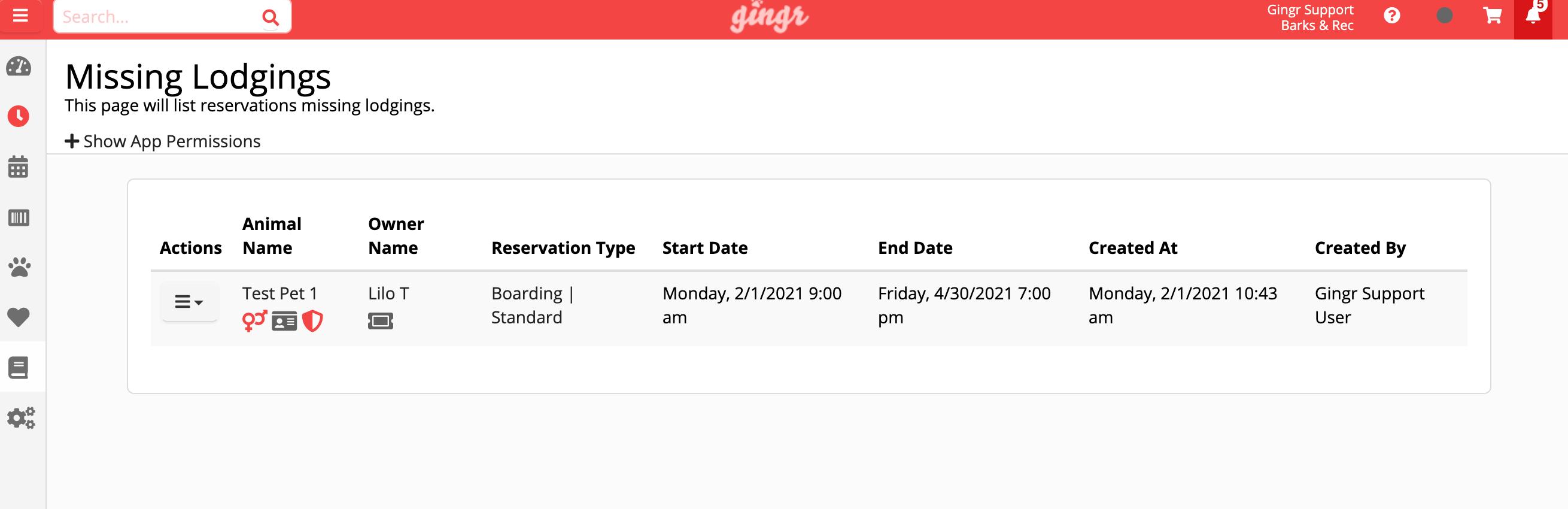 Missing Lodgings reservation list page.