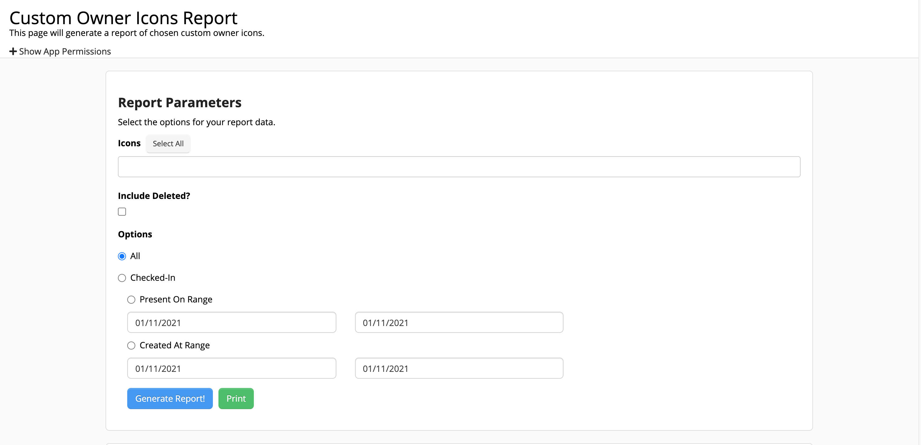 Custom Owner Icons Report interface