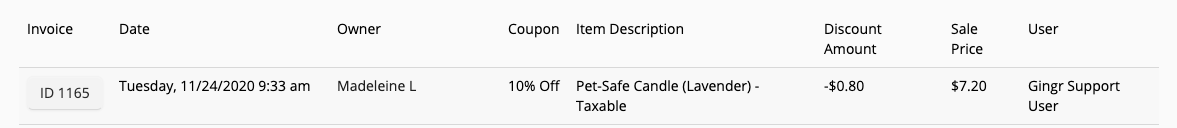 Invoice details for Pet-Safe Candle purchase.