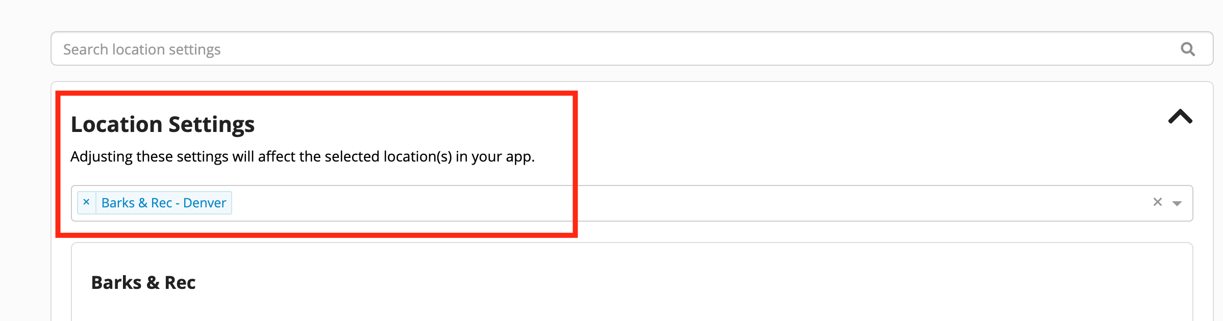 Location settings interface